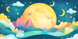 梦幻月夜山川插画