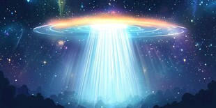 夜空中神秘发光的飞碟