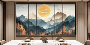 山水落日背景墙 大气雅致