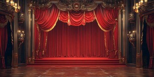 华丽剧院舞台红色幕布拉开