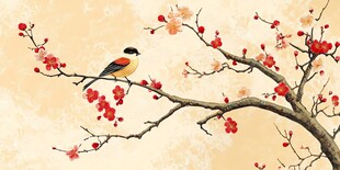 枝头小鸟伴红梅