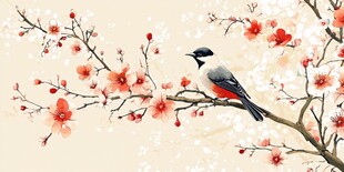 枝头俏鸟伴繁花