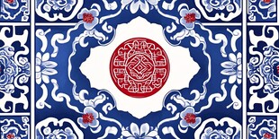 中式传统青花红纹图案