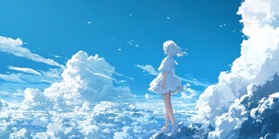 少女立于云端眺望天际
