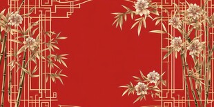 中式红底竹花装饰背景图