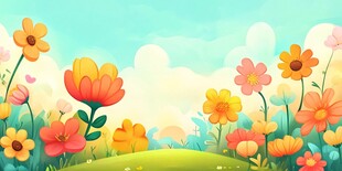 春日烂漫花海插画场景