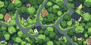 乡村绿荫环绕的宁静民居