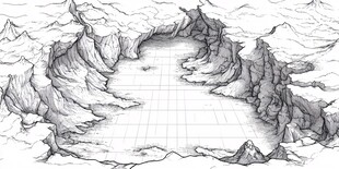 奇幻山谷地形手绘草图