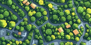 绿意盎然的社区景观俯视图