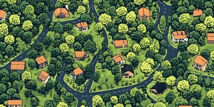 田园风村庄景观插画