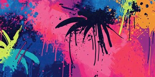 绚丽泼墨中的热带棕榈风情