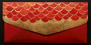 中式金红鱼鳞纹精美信封