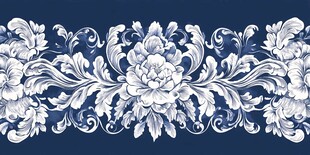 蓝底白花纹样古典装饰带