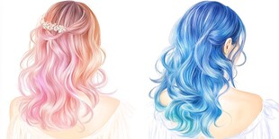 梦幻双色卷发美少女背影