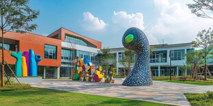 多彩校园雕塑与活力建筑