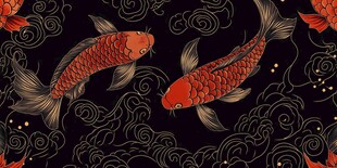 锦鲤戏云纹中式吉祥图案