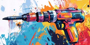 彩色电动螺丝刀艺术插画