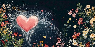 爱心绽放花丛梦幻场景