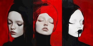 三联梦幻风格女性肖像画