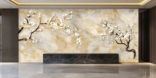中式梅花大理石背景墙