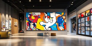 现代艺术展厅中的多彩画作