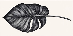 黑白龟背竹叶插画