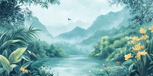 静谧山林中的秀丽湖景