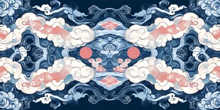 中式古典云纹海水吉祥图案