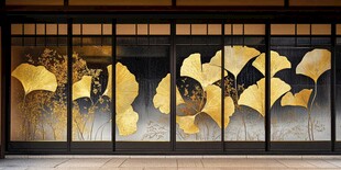 日式金箔银杏窗饰艺术