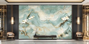 轻奢风玉石花纹客厅背景墙