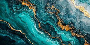 蓝绿金交融的流体艺术纹理
