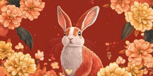 瑞兔闹春 繁花相伴