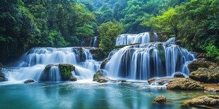 森林中的壮丽层叠瀑布景观