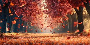 秋日红叶林荫道梦幻美景