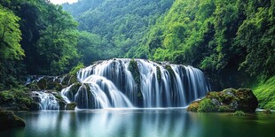 青山间的灵动瀑布景观