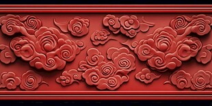 中式红雕祥云花纹装饰