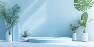 清新蓝调室内绿植展示台
