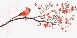 红雀栖于繁花枝头