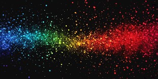 彩虹色粒子在黑色背景飞舞