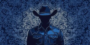 神秘牛仔剪影与复古花纹背景