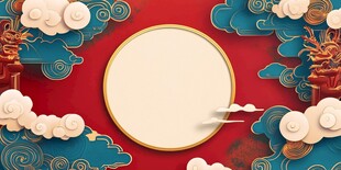 中式古典风圆形边框背景图
