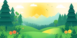 夏日山林风光插画