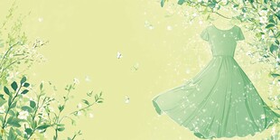 清新绿裙飘于花草间