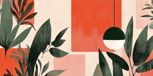 几何背景下的绿植装饰画