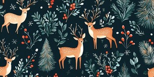 圣诞小鹿植物图案背景图