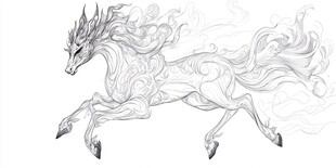 奇幻奔腾神兽线条艺术图