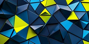 蓝黄几何三角立体拼接图案