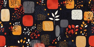 几何花卉图案黑色背景布料