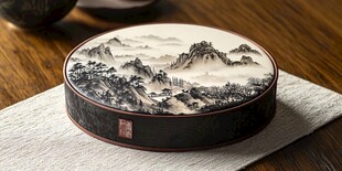 中式山水纹圆形盒