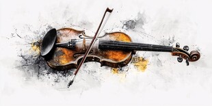 水彩风格的小提琴艺术图